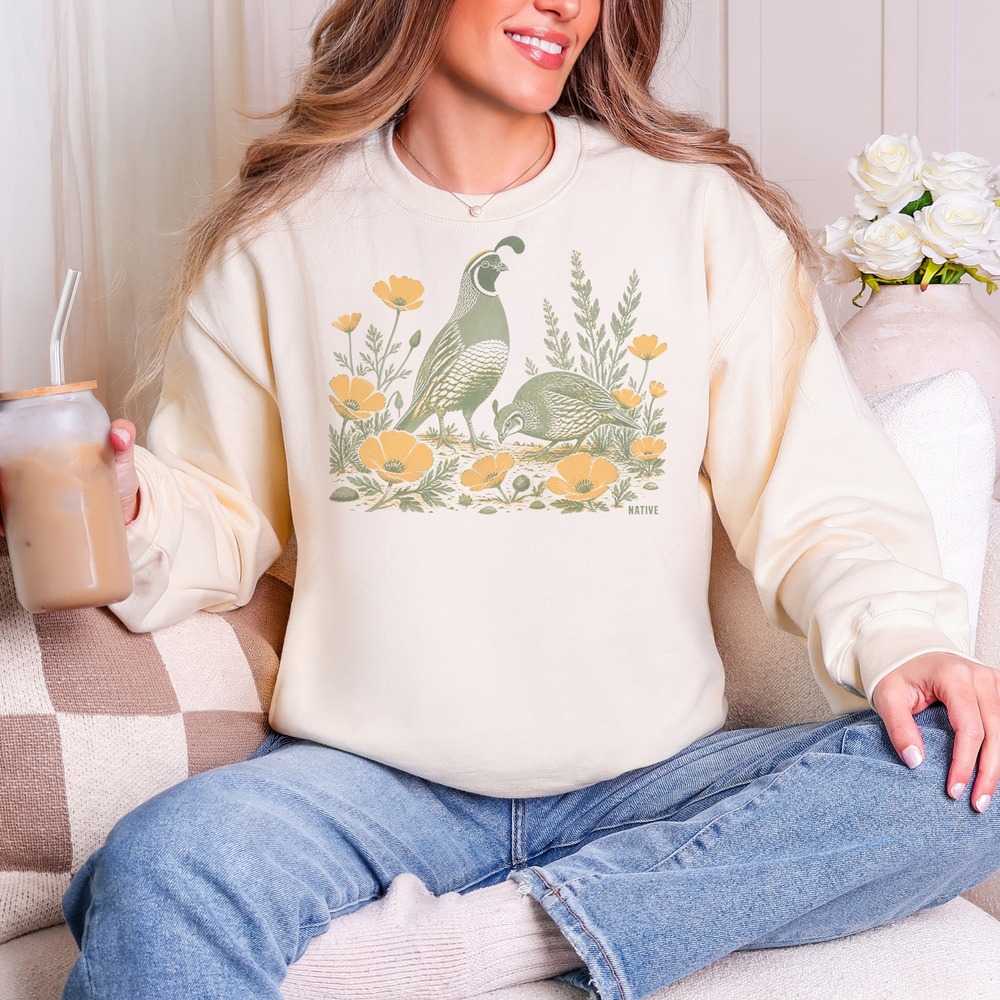 Native California Quail Among Wild Poppies Sweatshirt